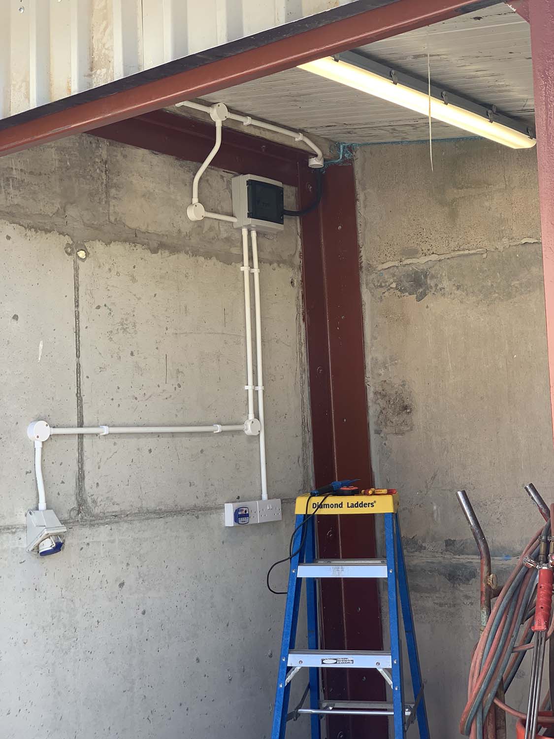 New lighting system and electric box in steel shed
